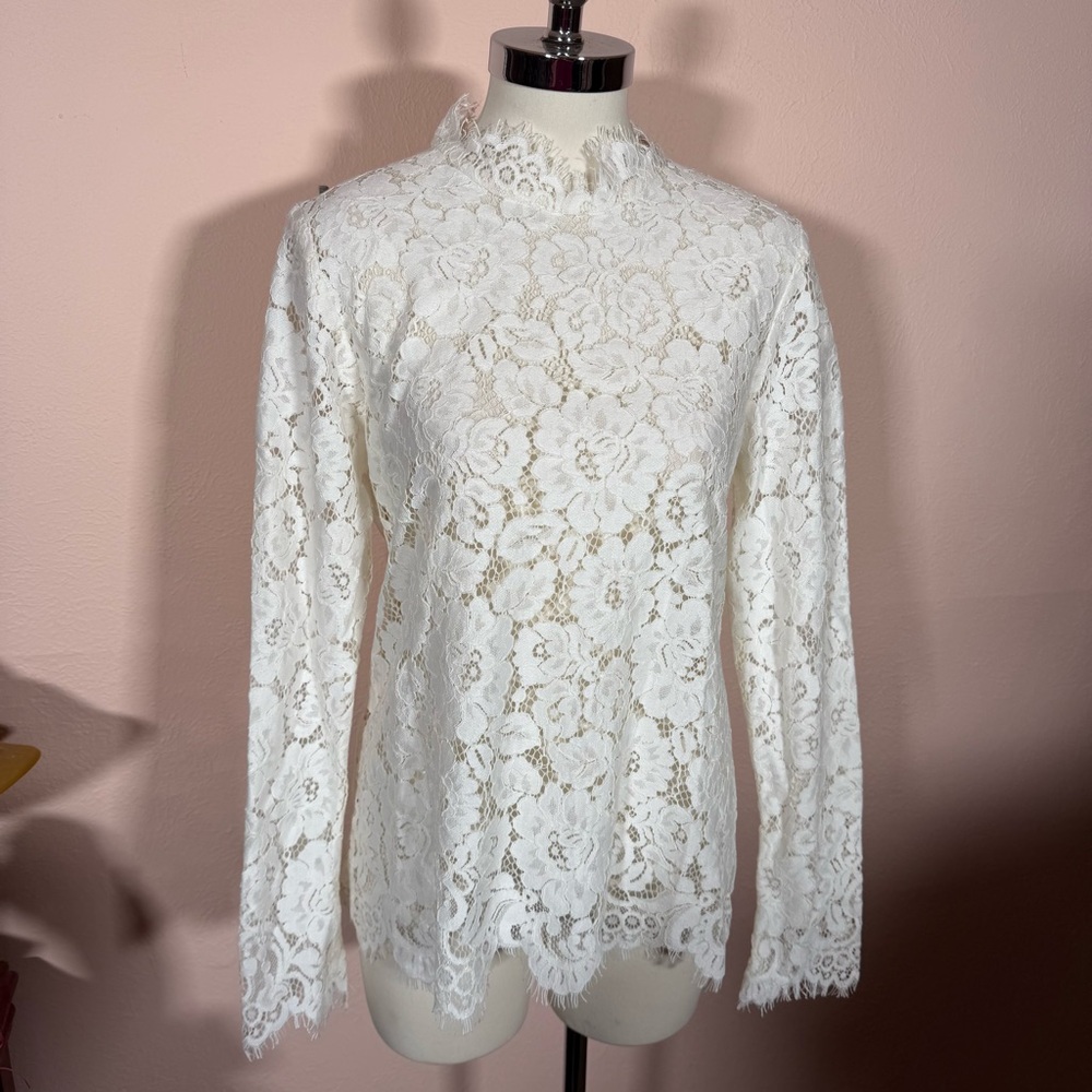 Kate Sylvester New Zealand White Lace Victorian High Neck Blouse medium EUC